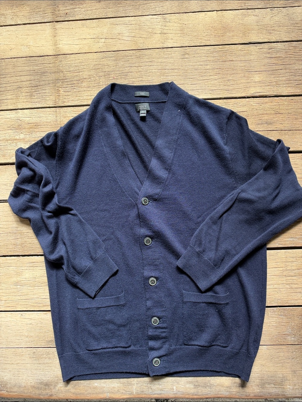 J Crew Men’s X-Large Classic Navy Merino Wool Blend Cardigan Sweater